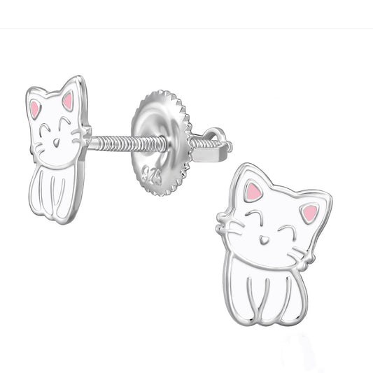 Threaded Screw-Back Cat Stud Earrings