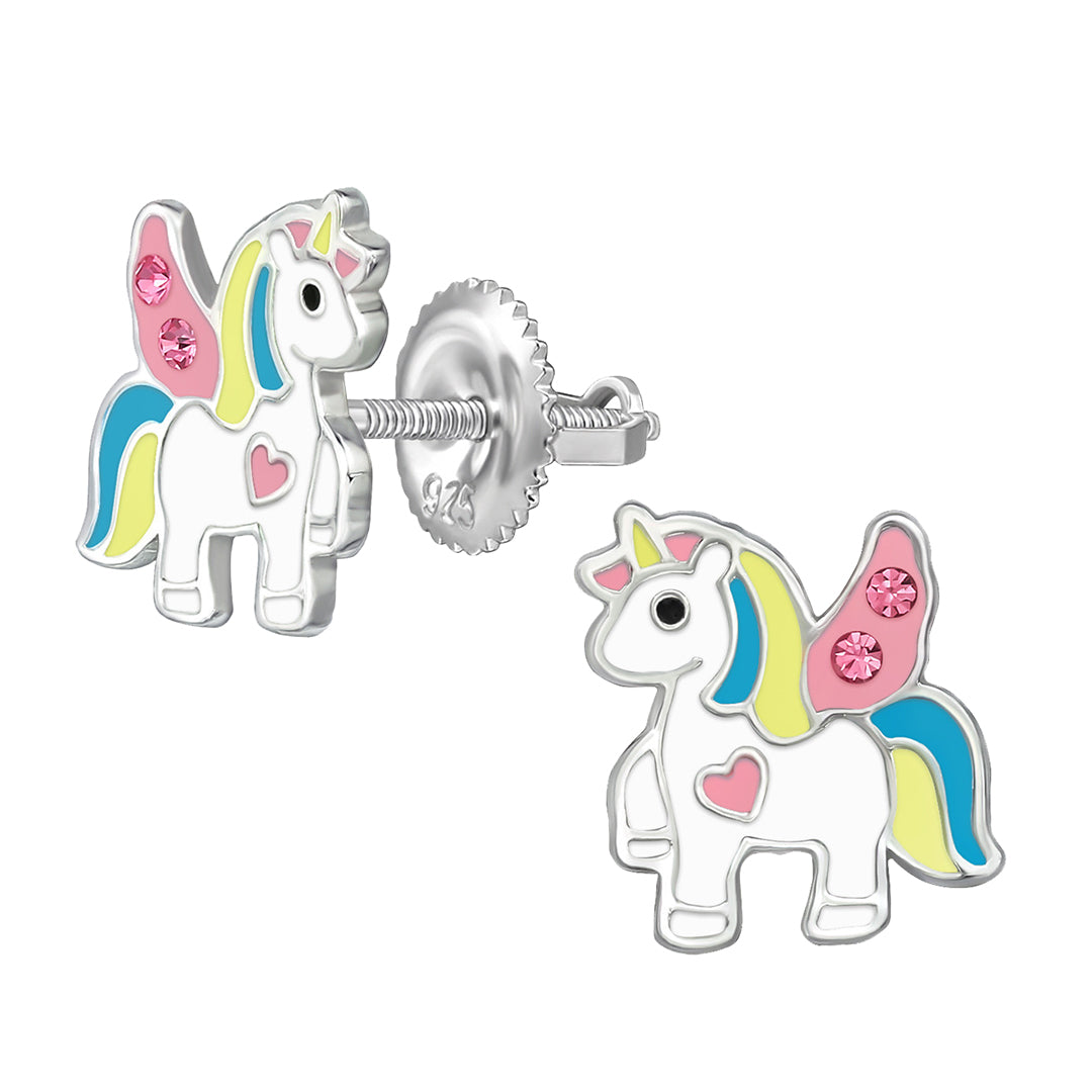 Cercei pentru copii în formă de unicorn, cu sistem de prindere prin înfiletare