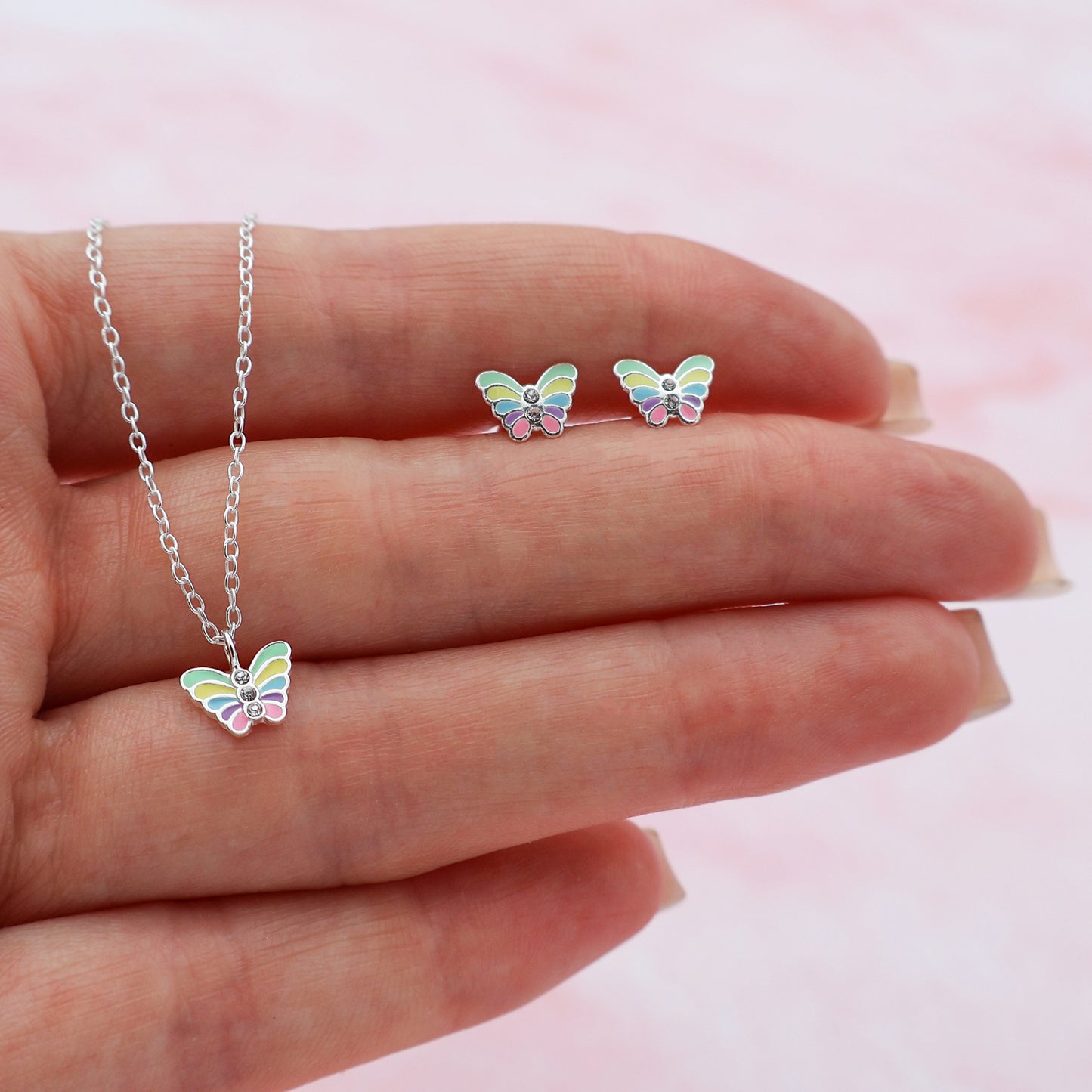 Butterfly Necklace & Earring with Zirconia Set