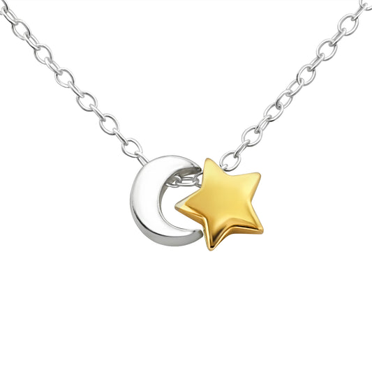 Collar con colgante de luna y colgante de estrella dorada