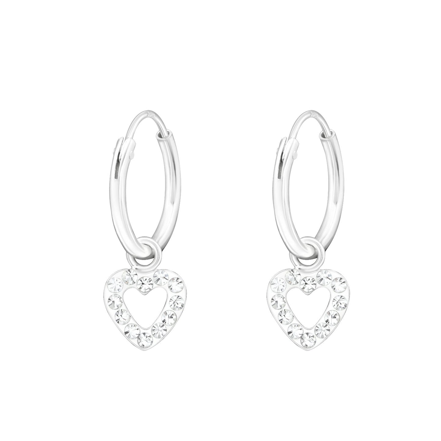 Creole earrings with a heart and 24 white crystals