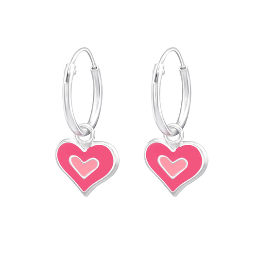 Sterling Silver Earrings for Kids with Colorful Heart