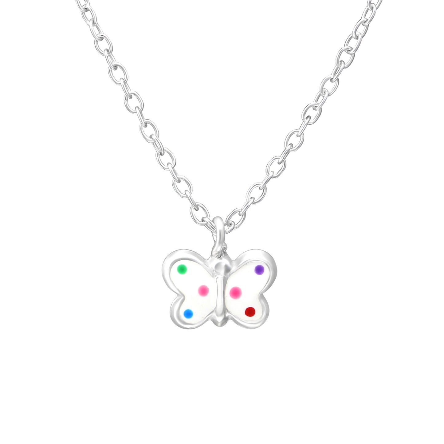 Sterling Silver Jewelry Set - Necklace and Stud Earrings White Butterfly Pendant