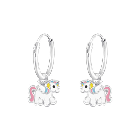 Pendientes de gancho redondo con un unicornio rosa y amarillo