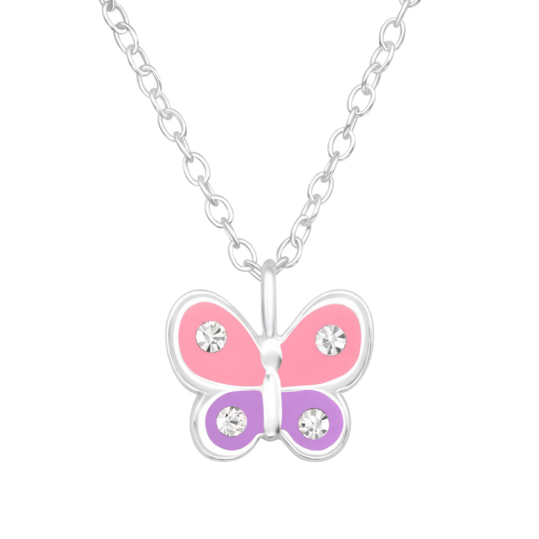 Sterling Silver Butterfly 4 zirconia set for kids – Bracelet and necklace