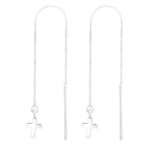 Cercei threader din argint 925 pentru femei, cu charm cruciuliță