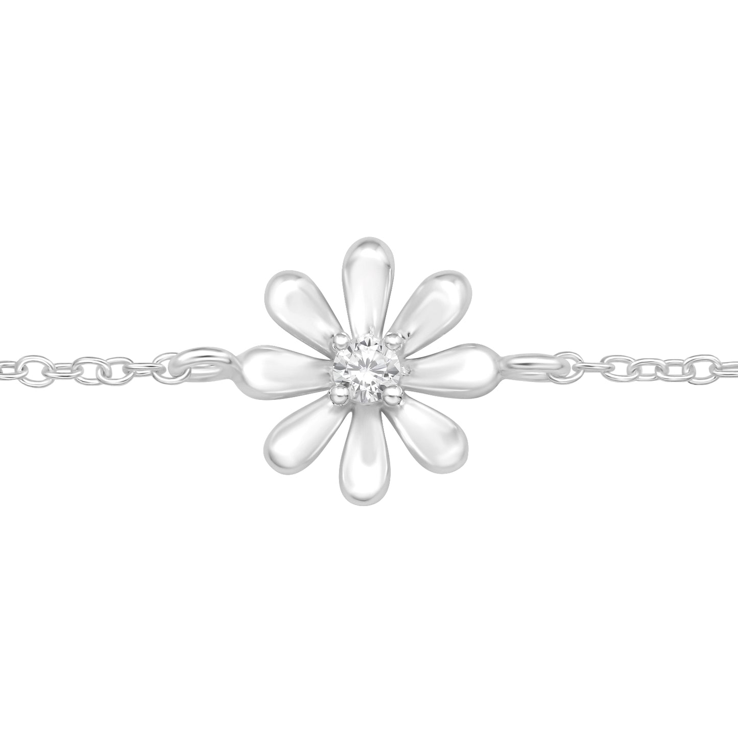 Pulsera con colgante de flor y circonita central