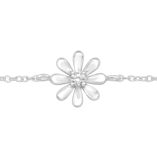 Pulsera con colgante de flor y circonita central