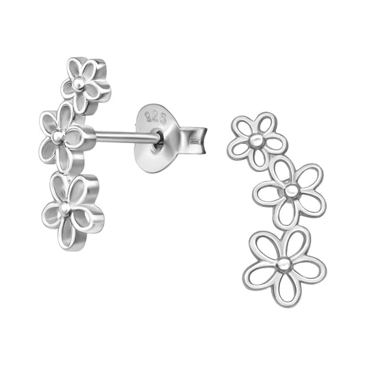Cercei eleganți din argint rodiat pentru femei - 3 floricele unite