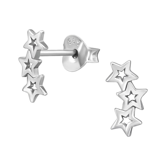 Cerceri din argint rodiat pentru femei - design elegant cu 3 steluțe