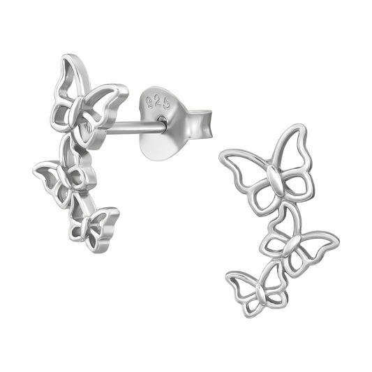 Cercei din argint rodiat pentru femei - design elegant cu 3 fluturași