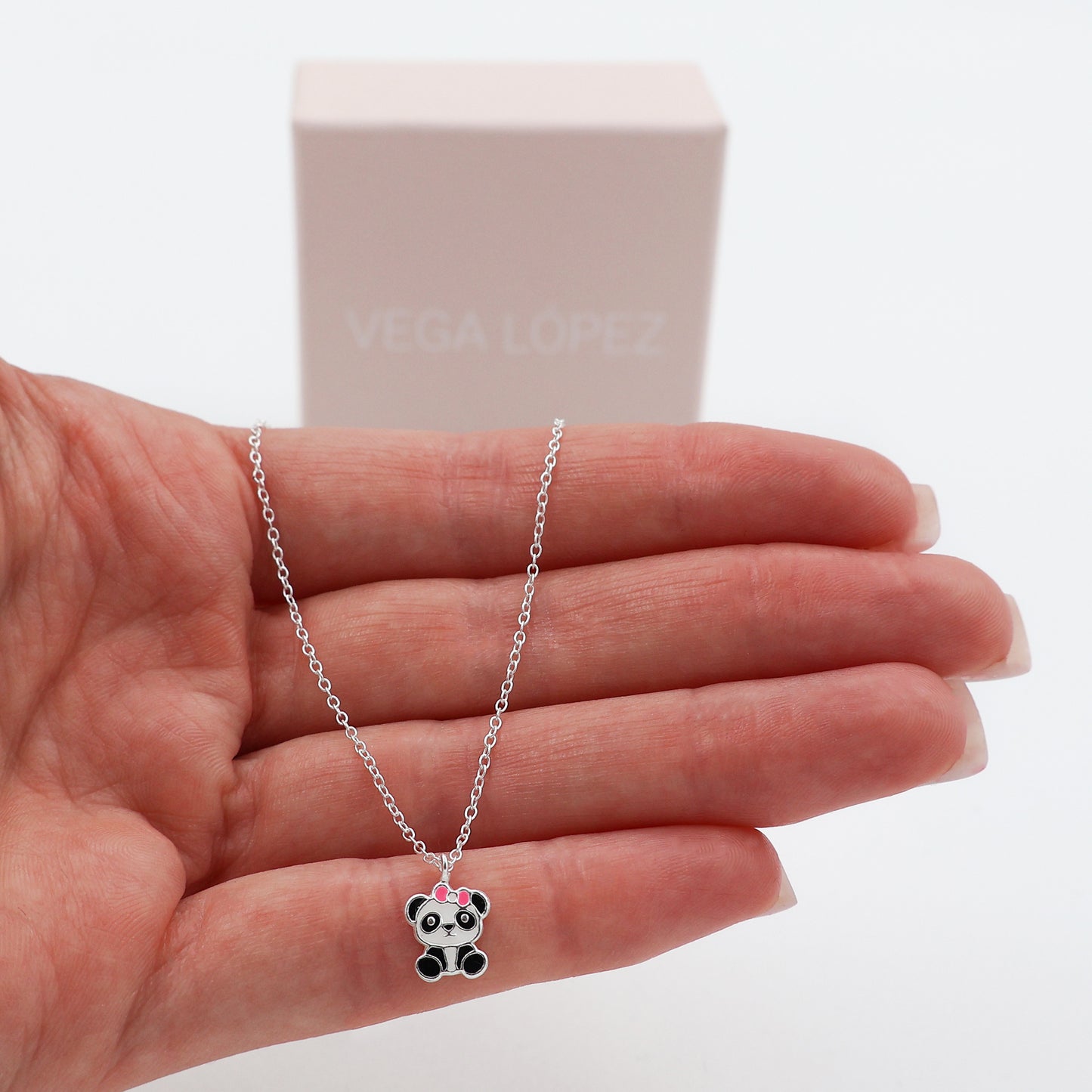 Children’s 925 Sterling Silver Panda Necklace with Bow
