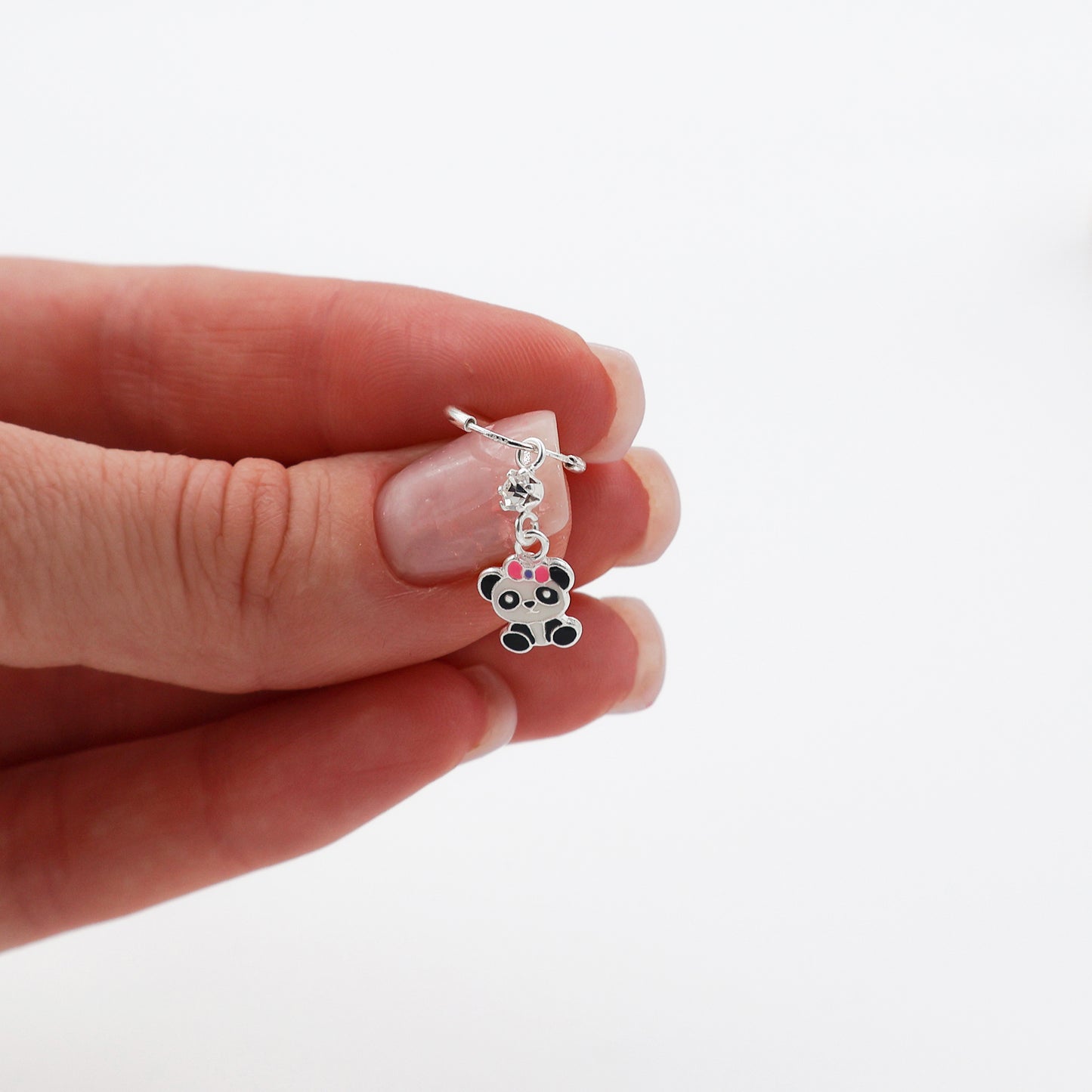 Children’s 925 Sterling Silver Earrings with Panda, Pink Bow, and Crystals