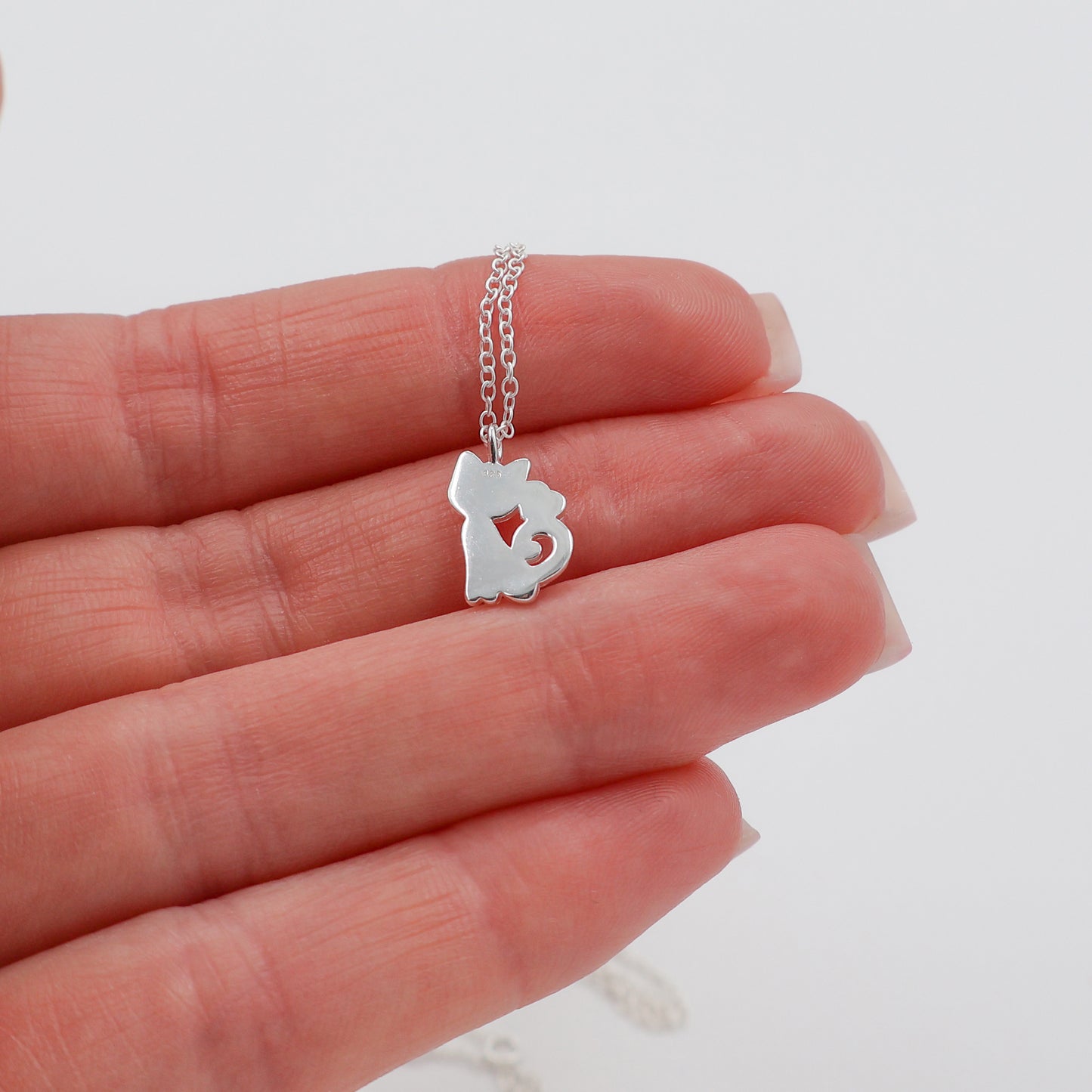 Sterling Silver Pink Cat Pendant Necklace for Kids