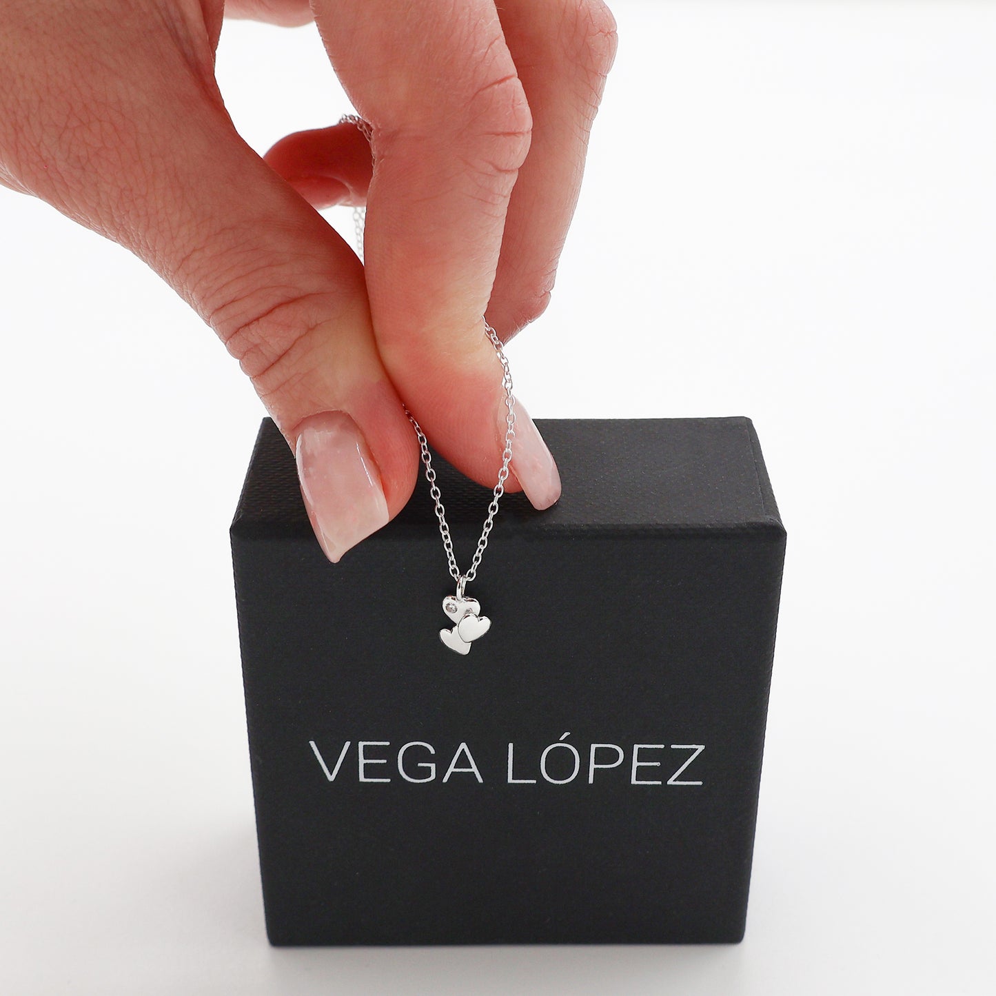 Women’s 925 Sterling Silver Necklace with Three Hearts Pendant and Zirconia