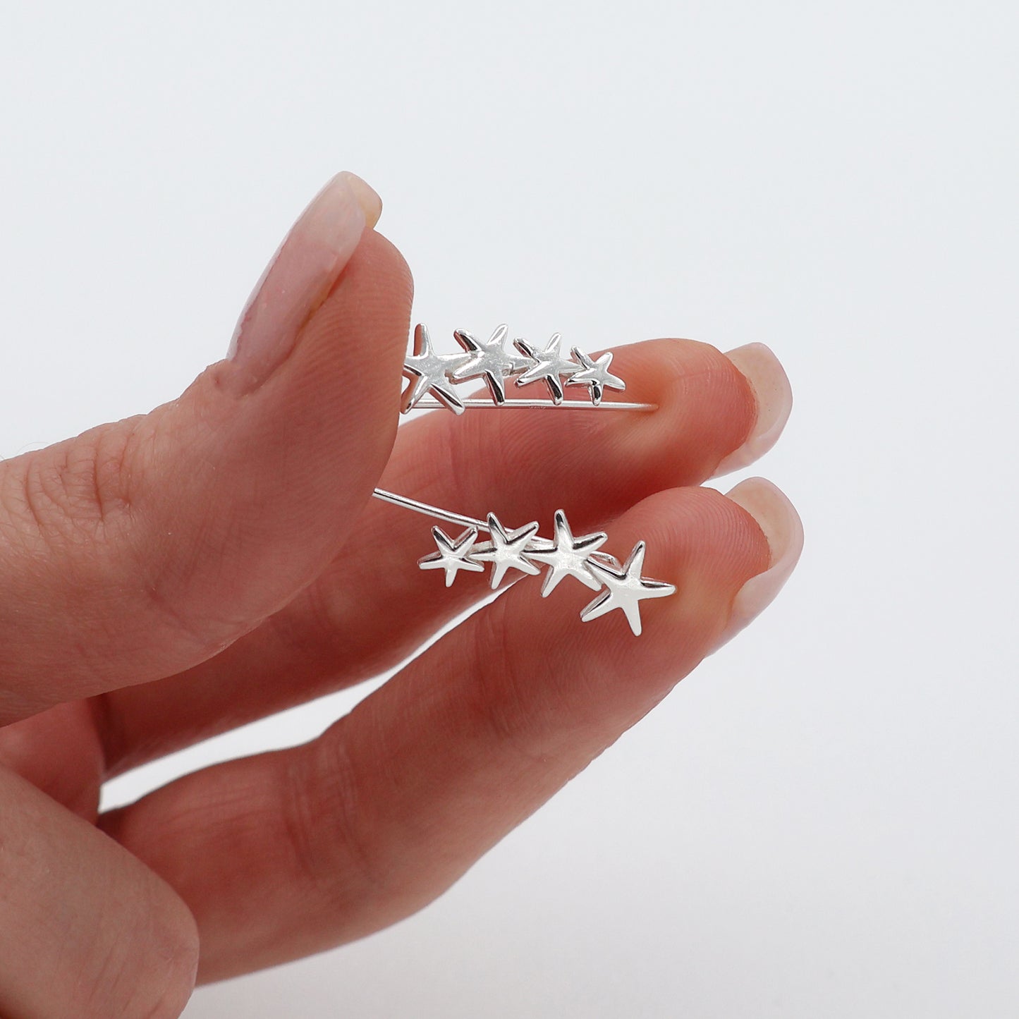Sterling Silver Earrings  – Elegant Design with 4 Delicate Stars