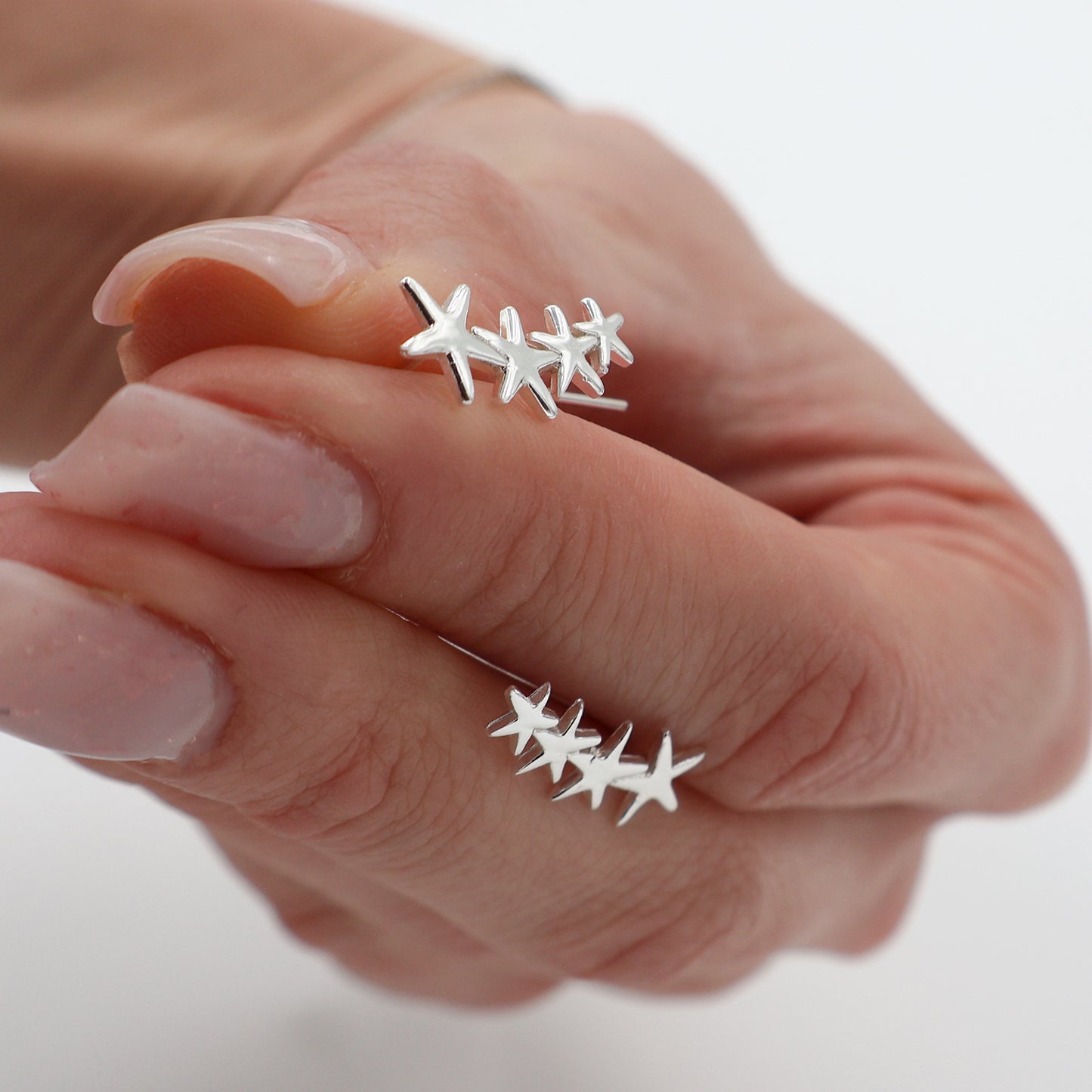 Sterling Silver Earrings  – Elegant Design with 4 Delicate Stars