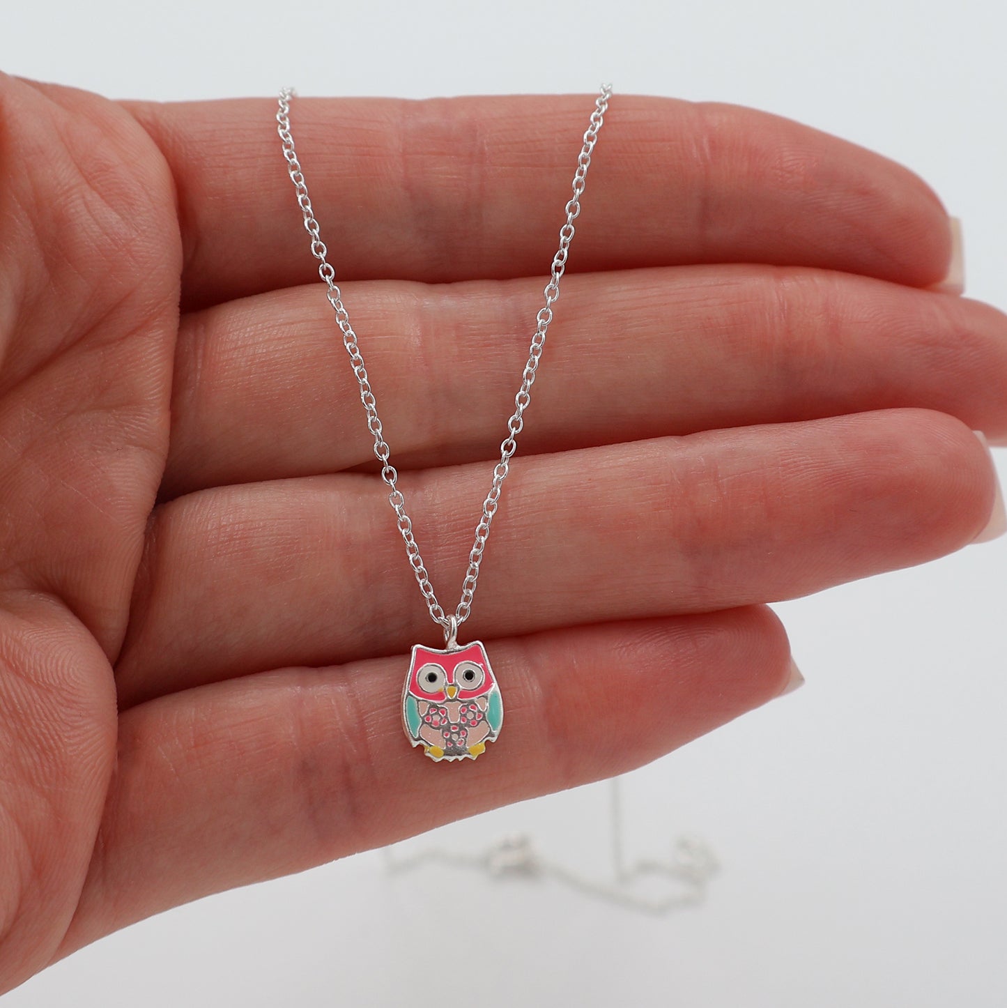 Sterling Silver Jewelry Set for Kids – Necklace and Earrings, Multicolored Owl