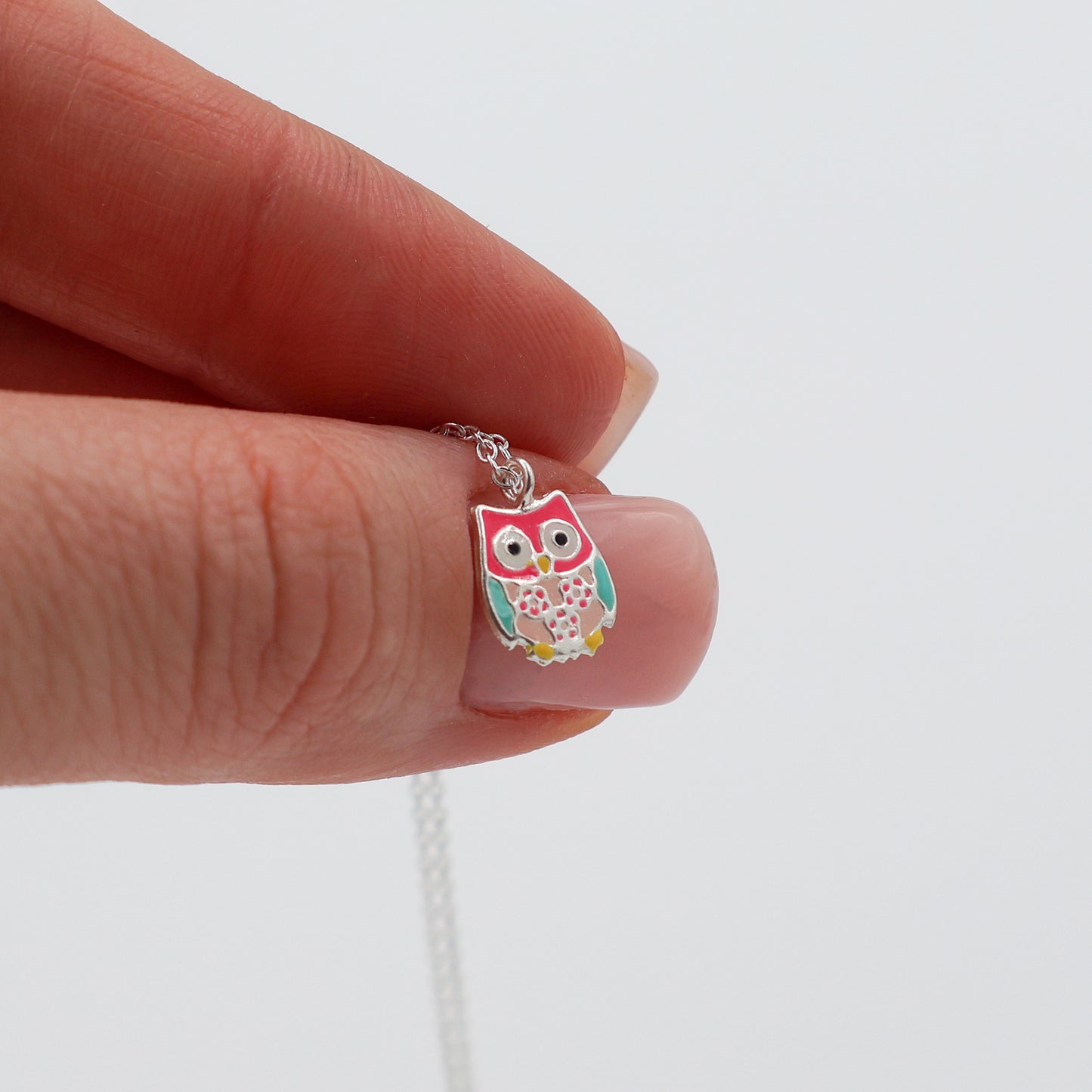 Sterling Silver Jewelry Set for Kids – Necklace and Earrings, Multicolored Owl
