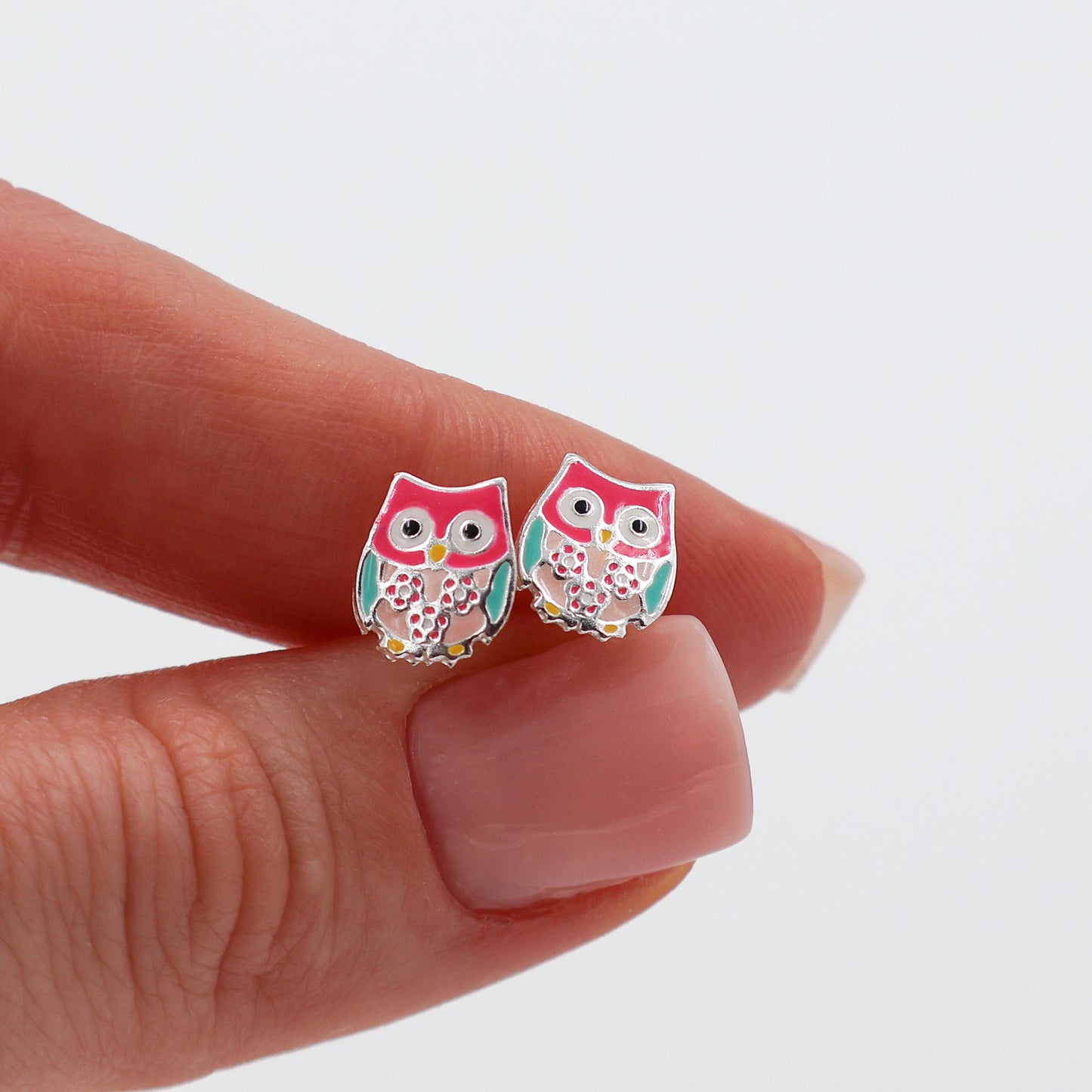 Sterling Silver Jewelry Set for Kids – Necklace and Earrings, Multicolored Owl