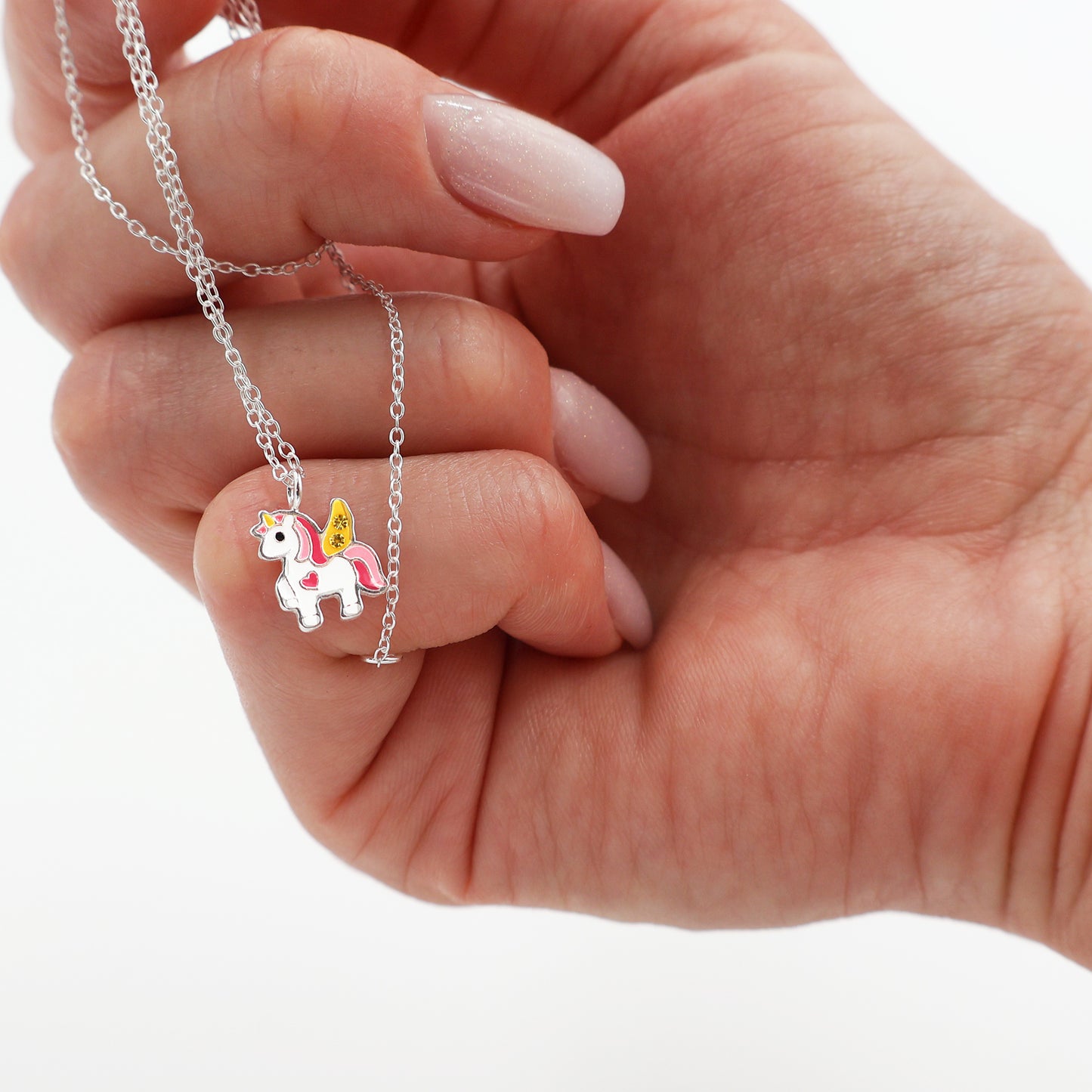 Sterling Silver Unicorn Necklace with Yellow Sparkling crystals - for Kids