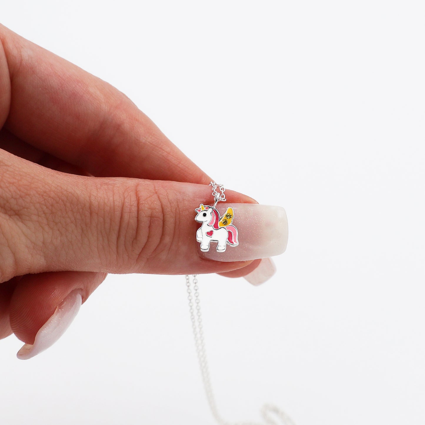 Sterling Silver Unicorn Necklace with Yellow Sparkling crystals - for Kids