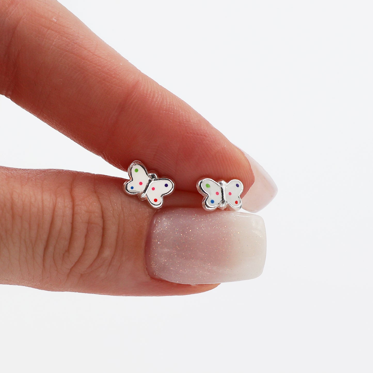 Sterling Silver Jewelry Set - Necklace and Stud Earrings White Butterfly Pendant