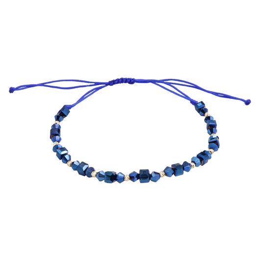 Bracelet with 10 beads of solid 14k gold and blue bicone and cubic crystals