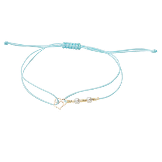 Bracelet with heart 14K solid gold pendant, Miyuki beads and 2 artificial pearls