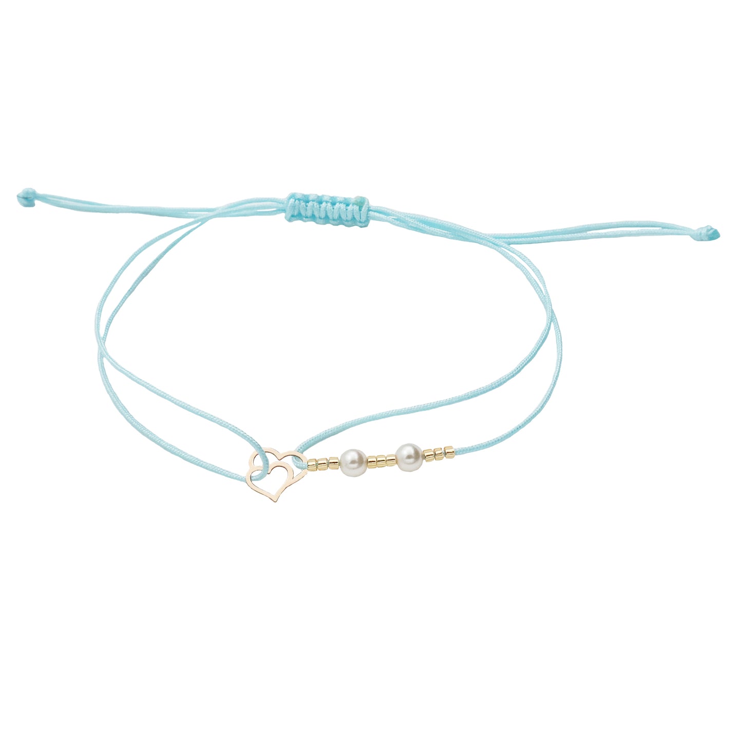 Bracelet with heart 14K solid gold pendant, Miyuki beads and 2 artificial pearls