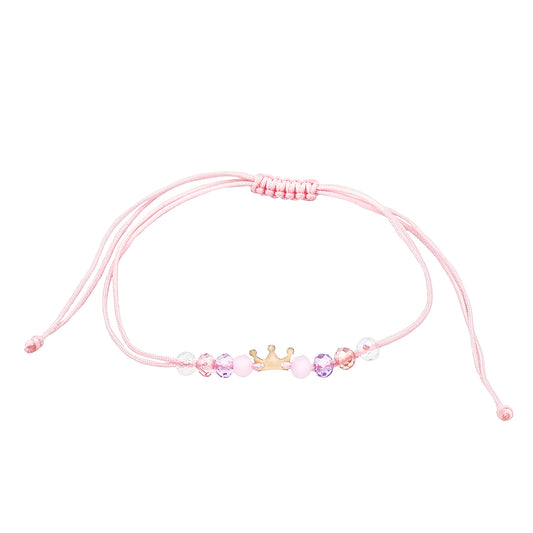 Bracelet with a 14K solid gold crown pendant and multicolored pink crystals
