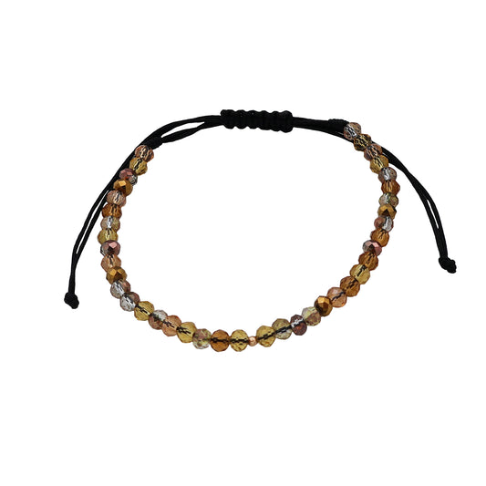 Bracelet with 1 textured bead of 14K solid gold and multicolored browns faceted crystals