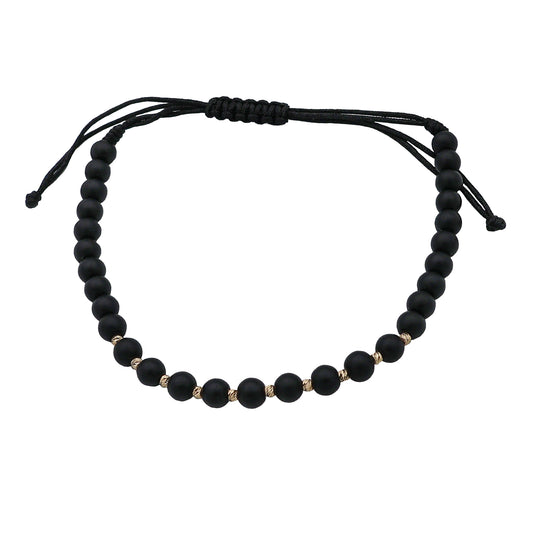 Bracelet with matte black onyx semi-precious stones and 10 beads of 14K solid gold