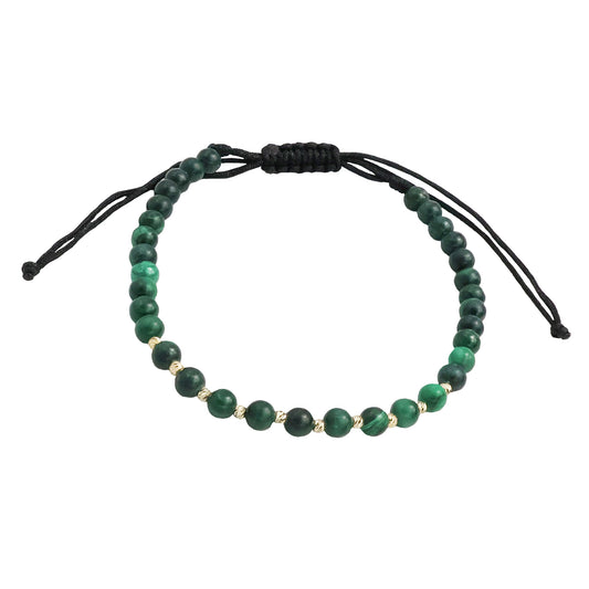 Bracelet with malachite semi-precious stones and 10 beads of 14K solid gold
