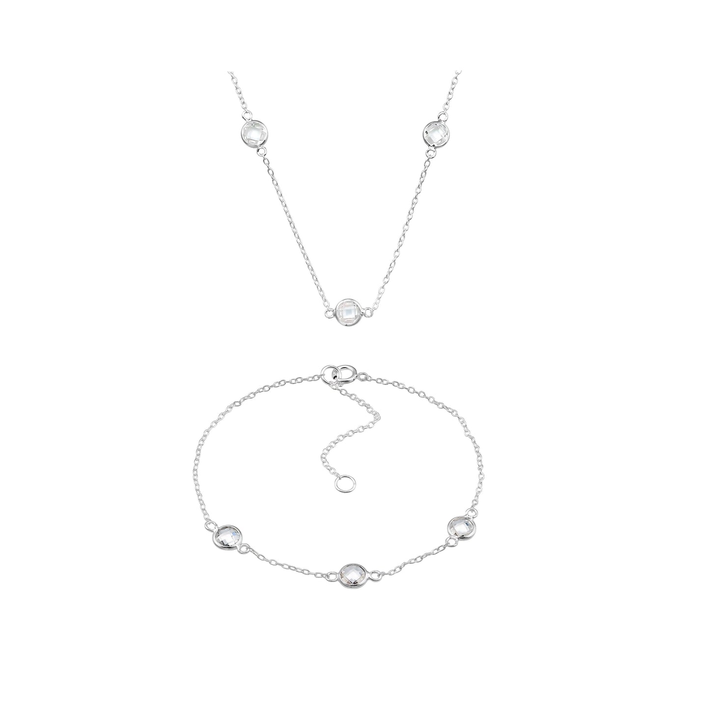 Necklace & Bracelet Set with 3 Zirconia Stones