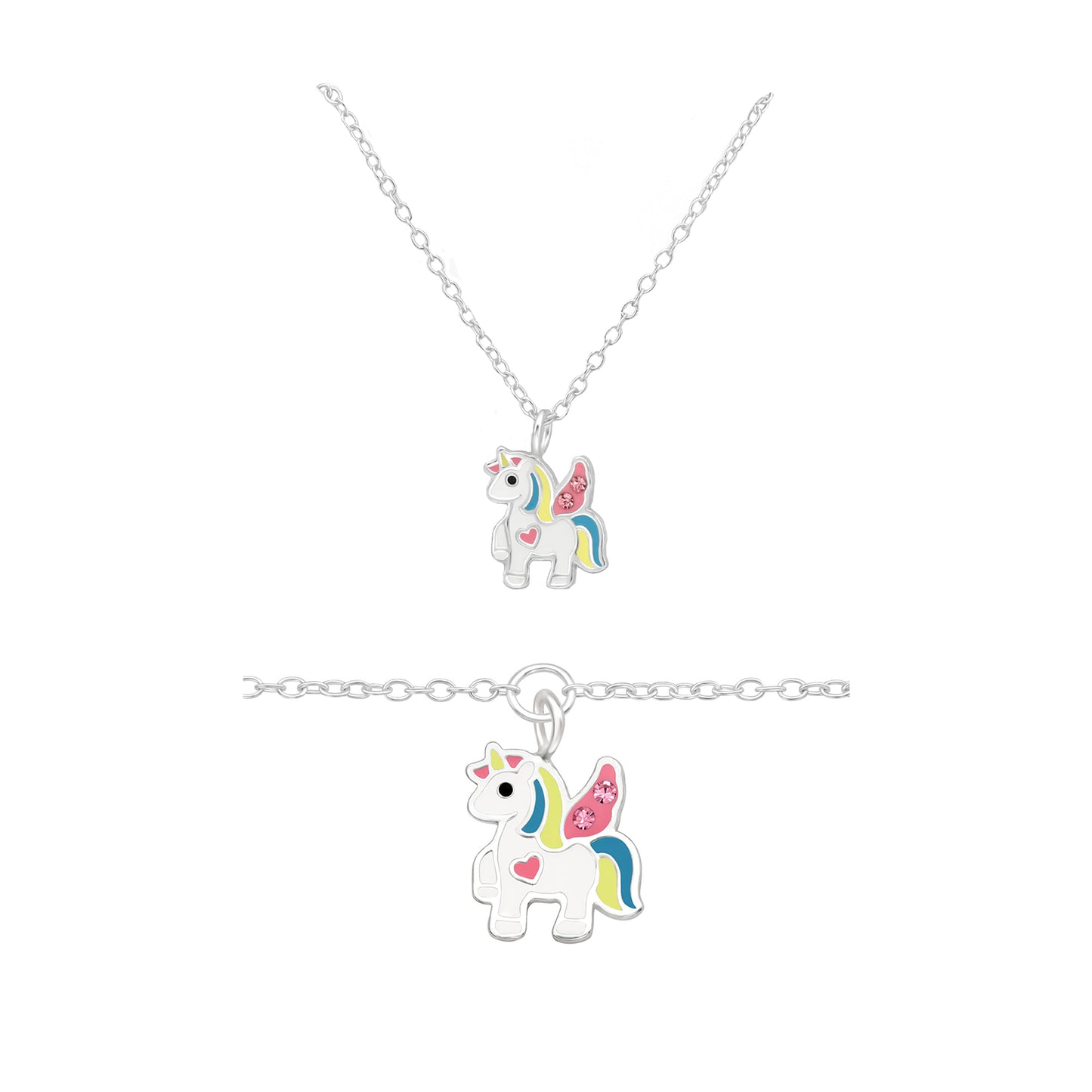 Sterling Silver unicorn set for kids – Bracelet and necklace with sparkling crystals
