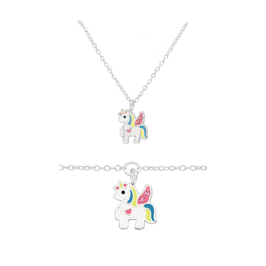 Sterling Silver unicorn set for kids – Bracelet and necklace with sparkling crystals