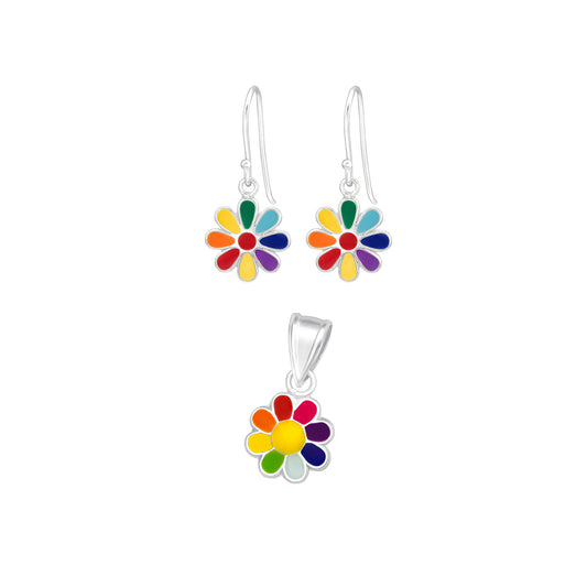 Multicolor Petal Flower Necklace & Earring Set with Epoxy Resin