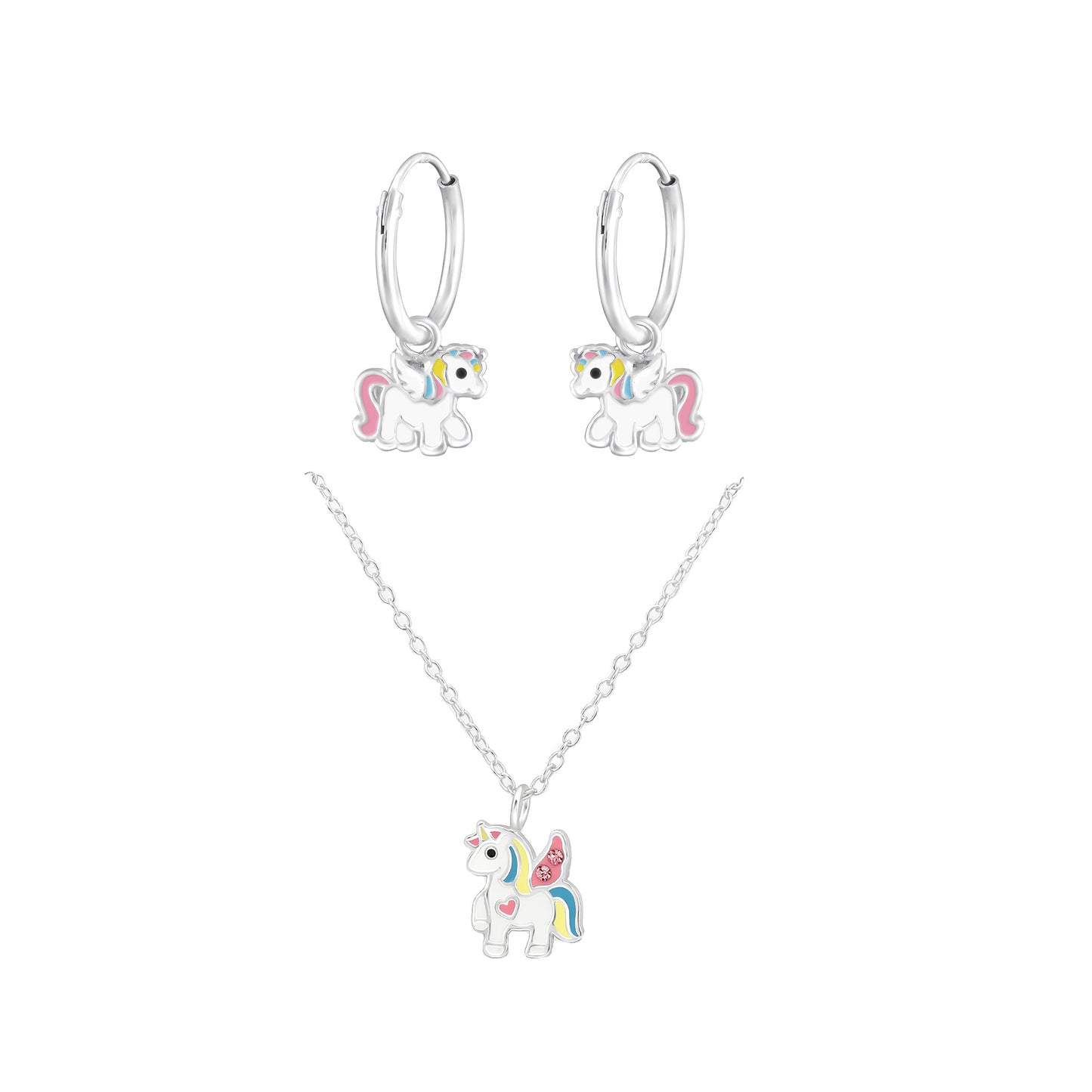 Rainbow Unicorn Necklace & Earrings Set