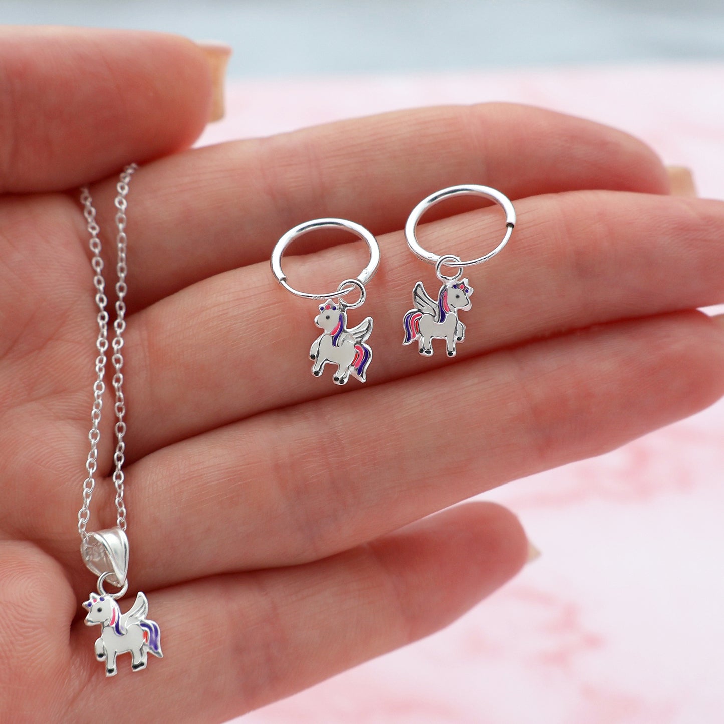 White Unicorn Necklace & Earrings Set