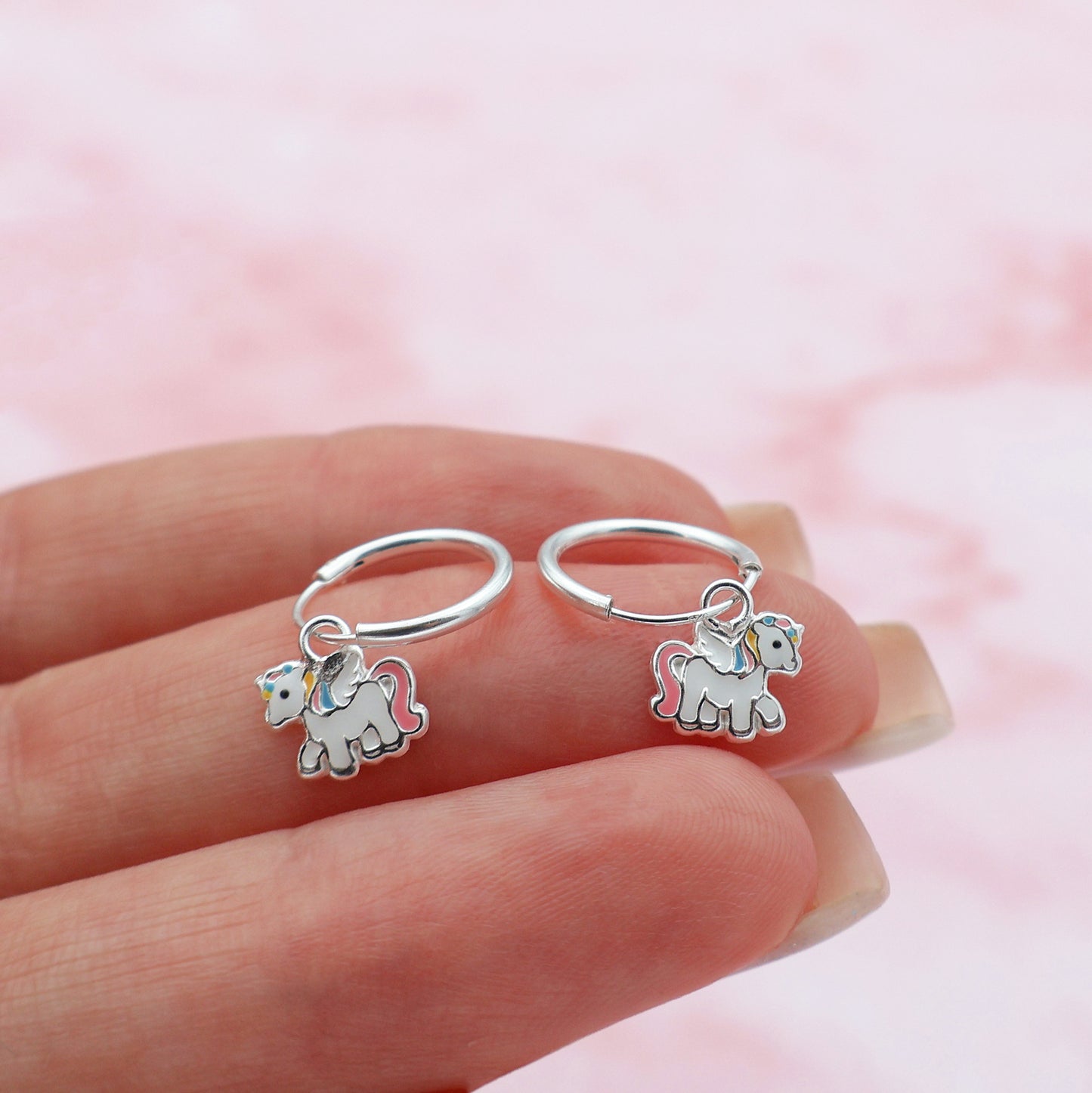  Set bijuterii argint pentru copii – colier și cercei unicorn multicolor, aripi roz