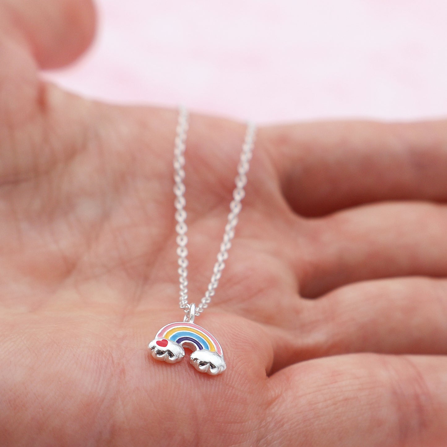 Sterling Silver necklace with a rainbow pendant, gift for girls