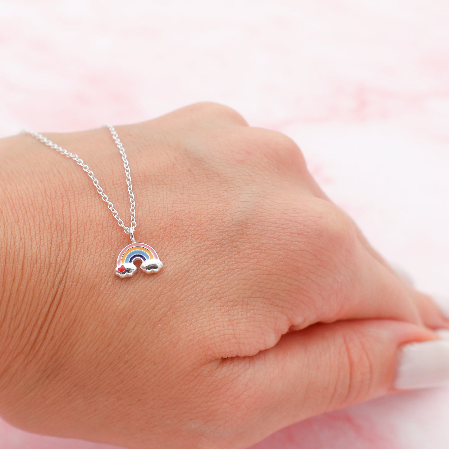 Sterling Silver necklace with a rainbow pendant, gift for girls