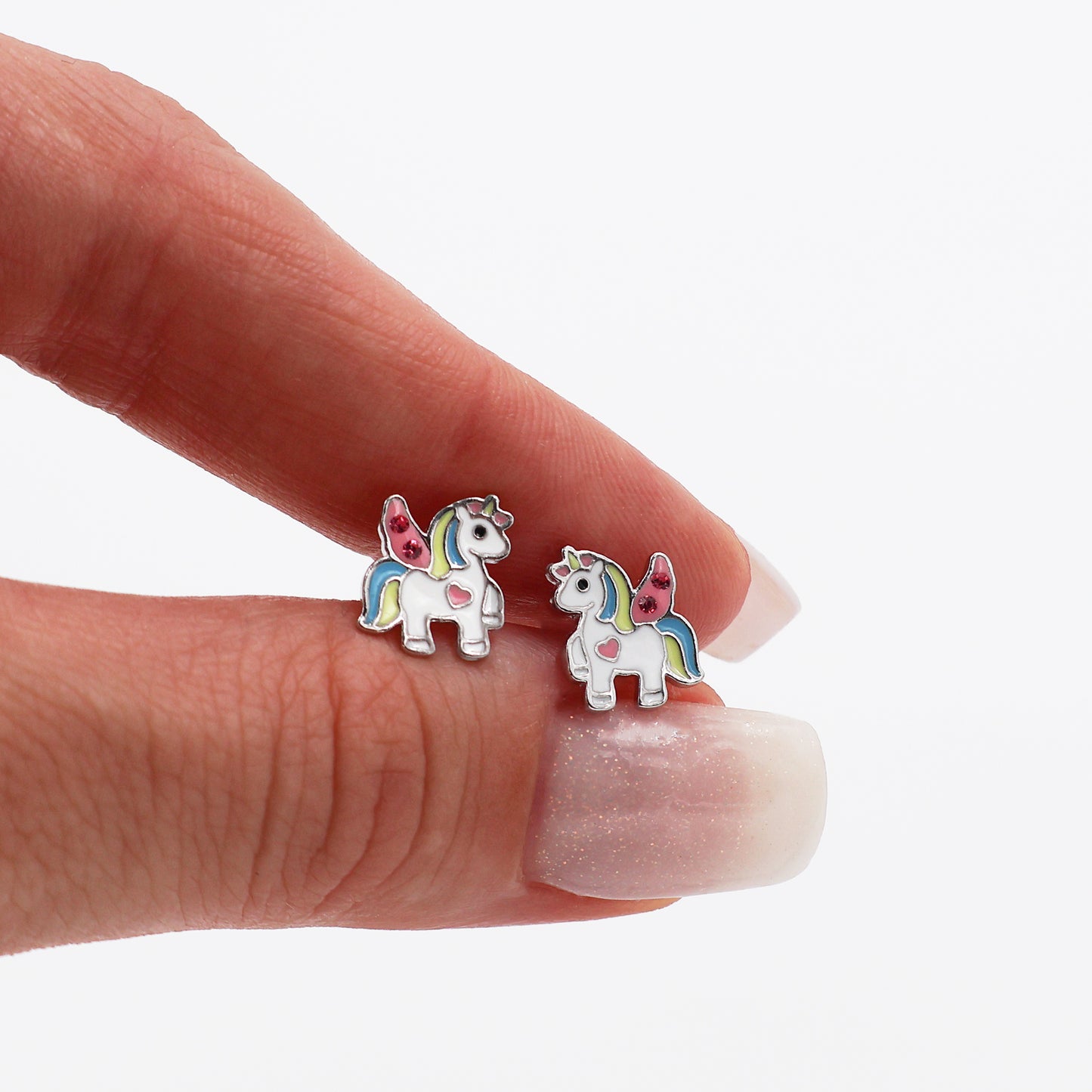 Cercei pentru copii în formă de unicorn, cu sistem de prindere prin înfiletare