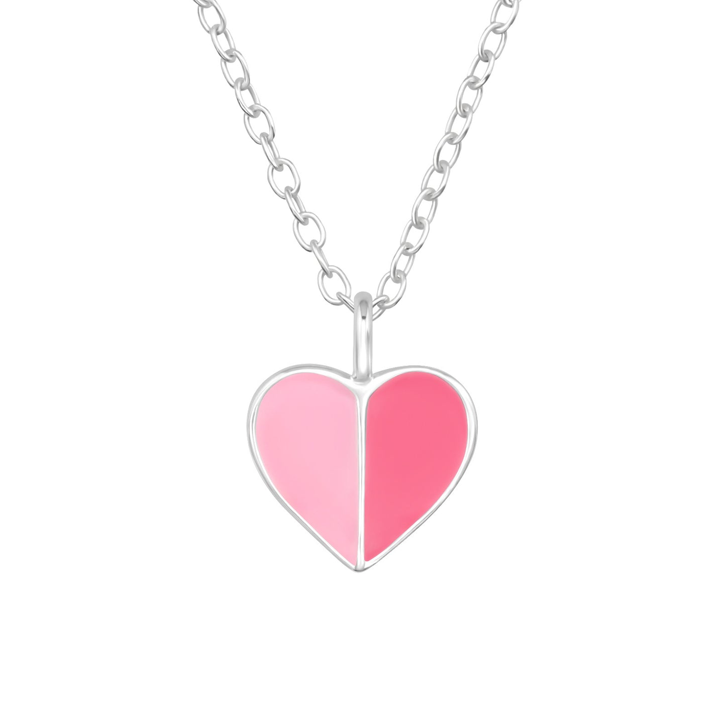 925 Sterling Silver Split Heart Necklace with Two Shades of Pink