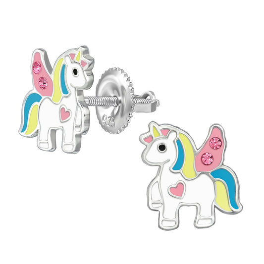 Cercei pentru copii în formă de unicorn, cu sistem de prindere prin înfiletare