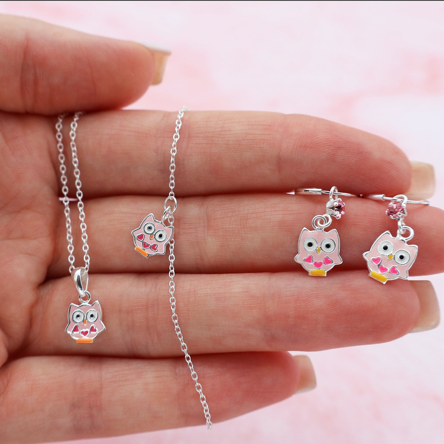 Owl Jewelry Set: Bracelet, Earrings & Necklace