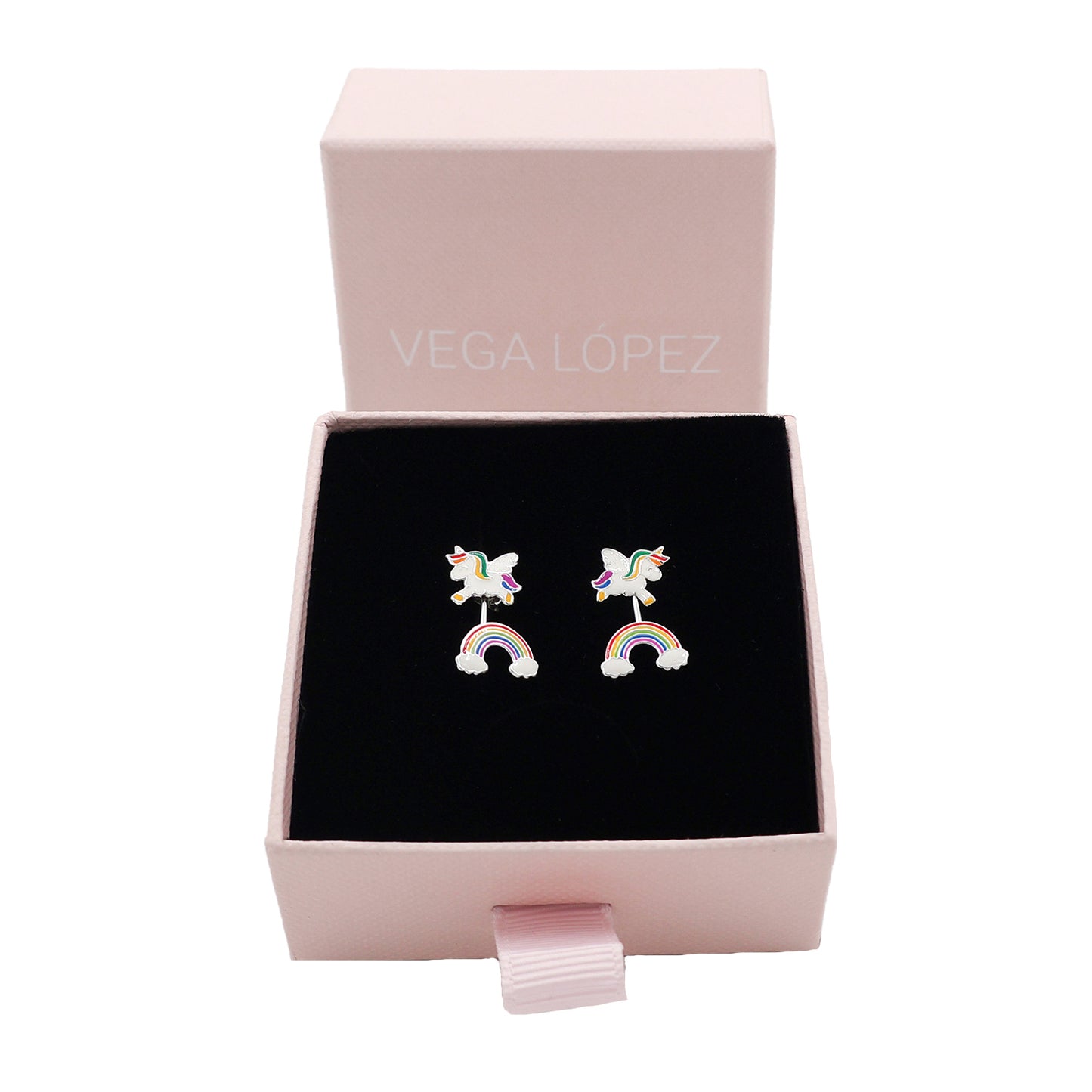 Stud earrings with a unicorn and a rainbow