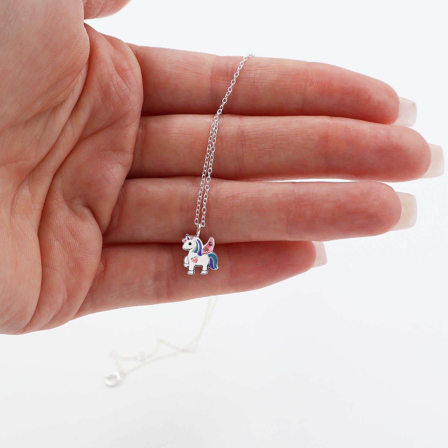 Sterling Silver Unicorn Necklace with Pink Sparkling crystals - for Kids