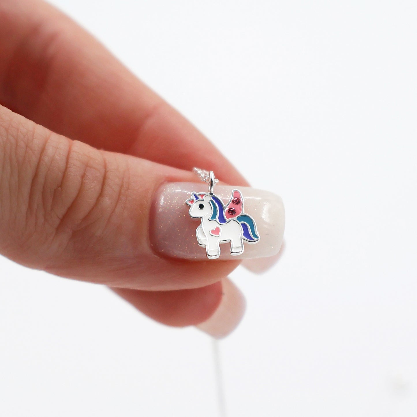 Sterling Silver Unicorn Necklace with Pink Sparkling crystals - for Kids